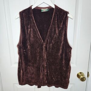 Vintage 525 Brown Chenille Button Sweater Vest Size Extra Large Made In USA